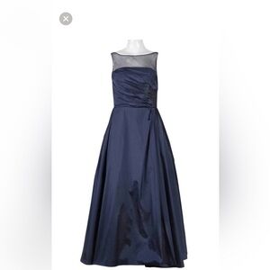 Monique Lhuillier A Line Illusion Blue Ruched Gown Size 4
